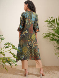 Vishudh Women Floral Printed Mandarin Collar A Line Kurta