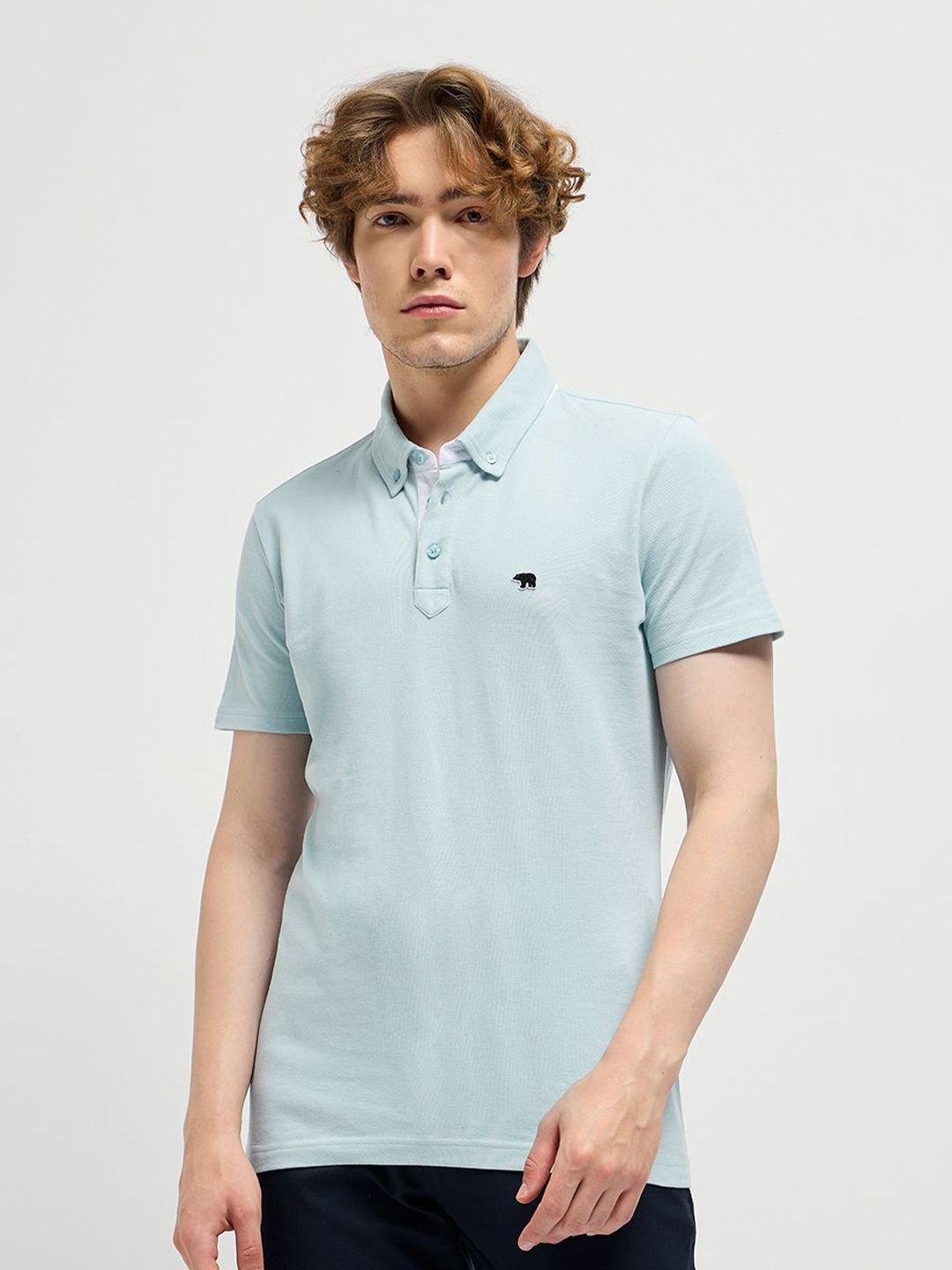 THE BEAR HOUSE Men Solid Polo Collar Pure Cotton T-shirt