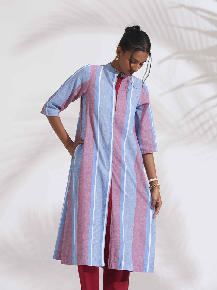 trueBrowns Striped Pure Cotton Straight Kurta with Trousers