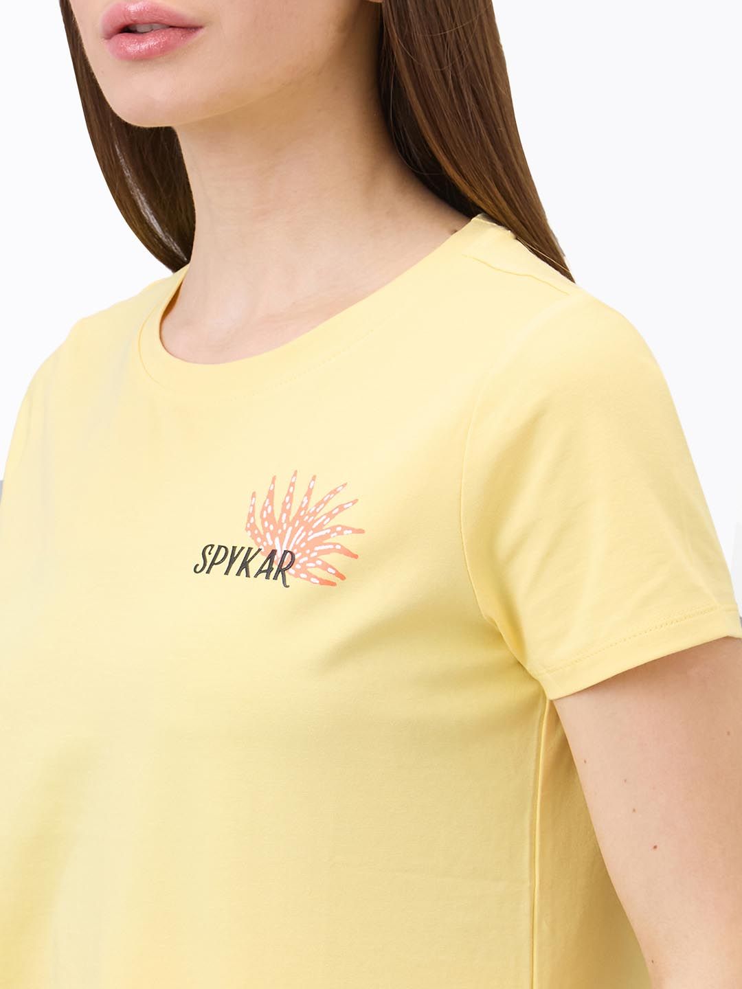 SPYKAR Women Regular Fit Graphic Printed Round Neck Cotton T-shirt