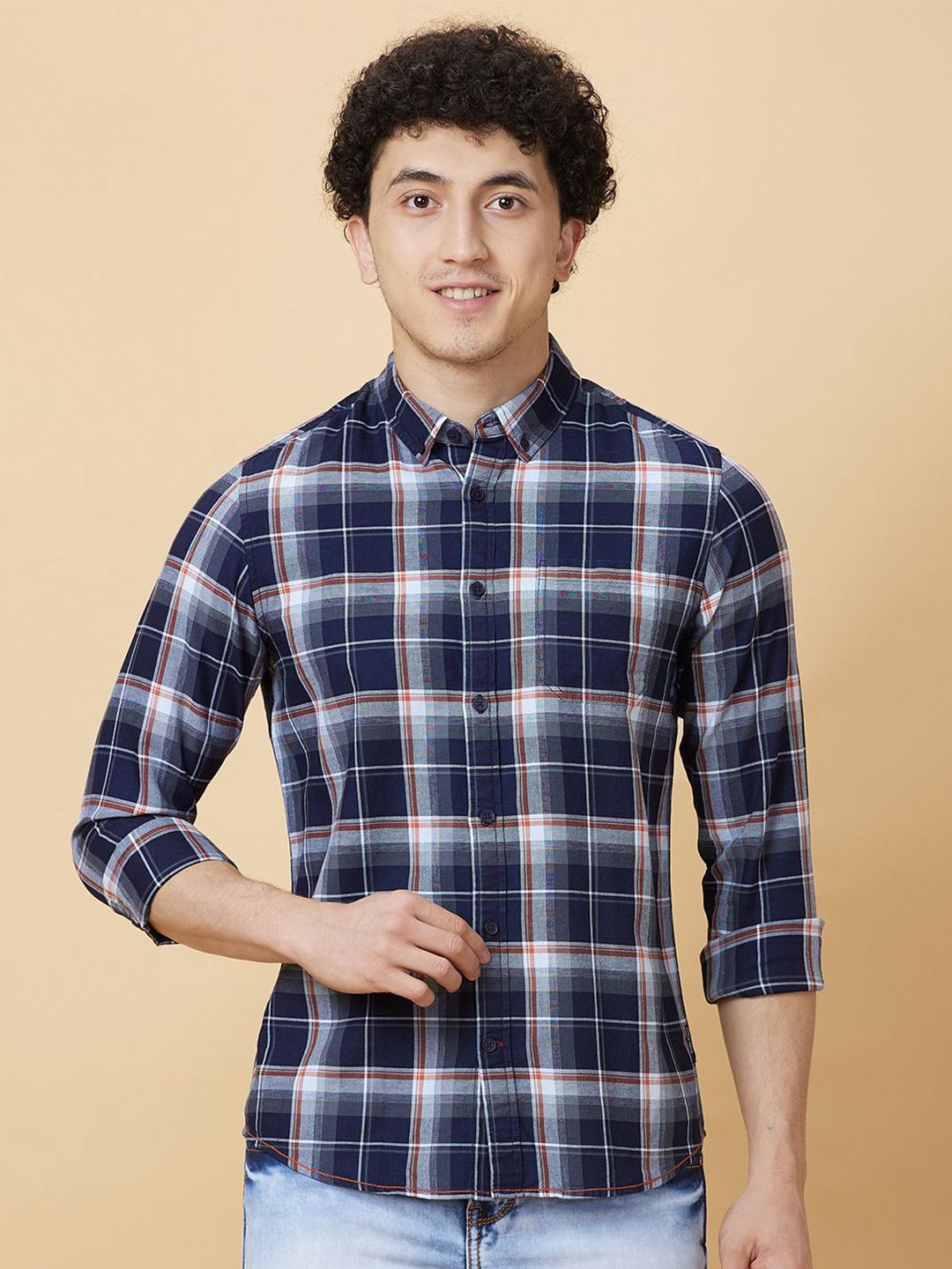 Being Human Men Classic Slim Fit Button-Down Collar Tartan Checked Cotton Casual Shirt