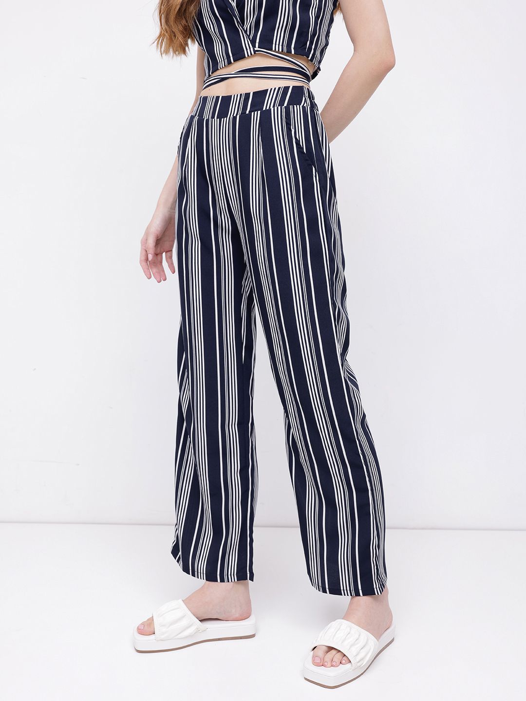 DressBerry Stroll On Over Striped Straight Fit Trousers