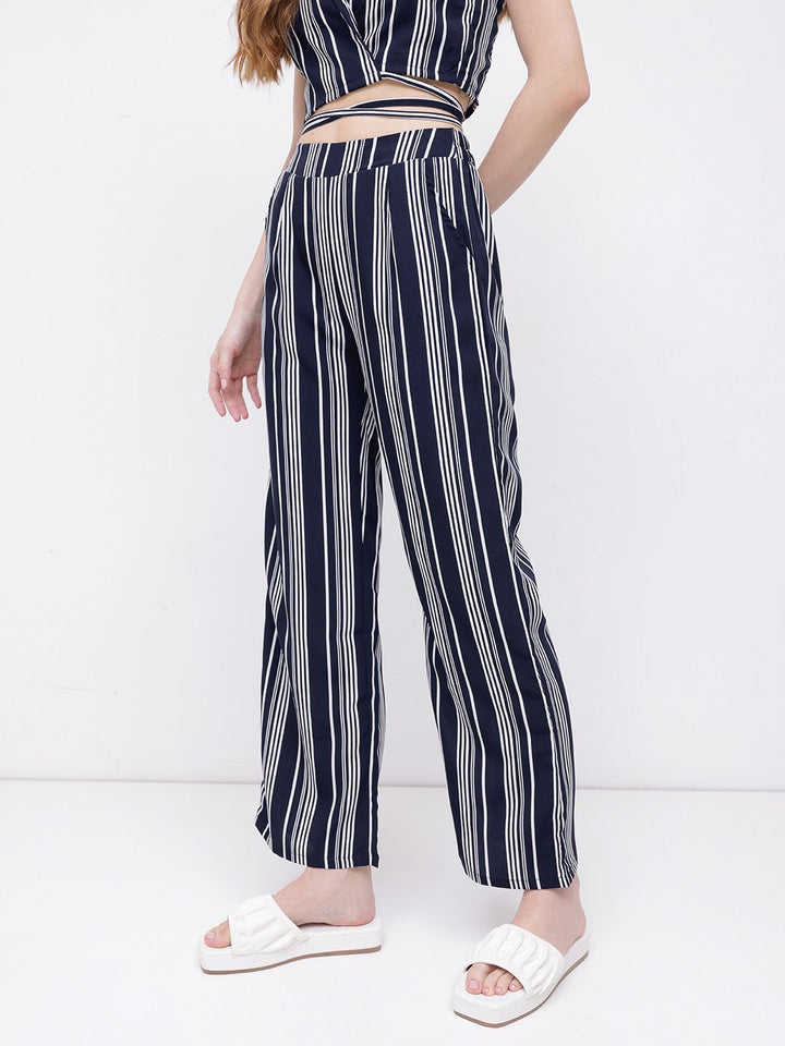 DressBerry Stroll On Over Striped Straight Fit Trousers