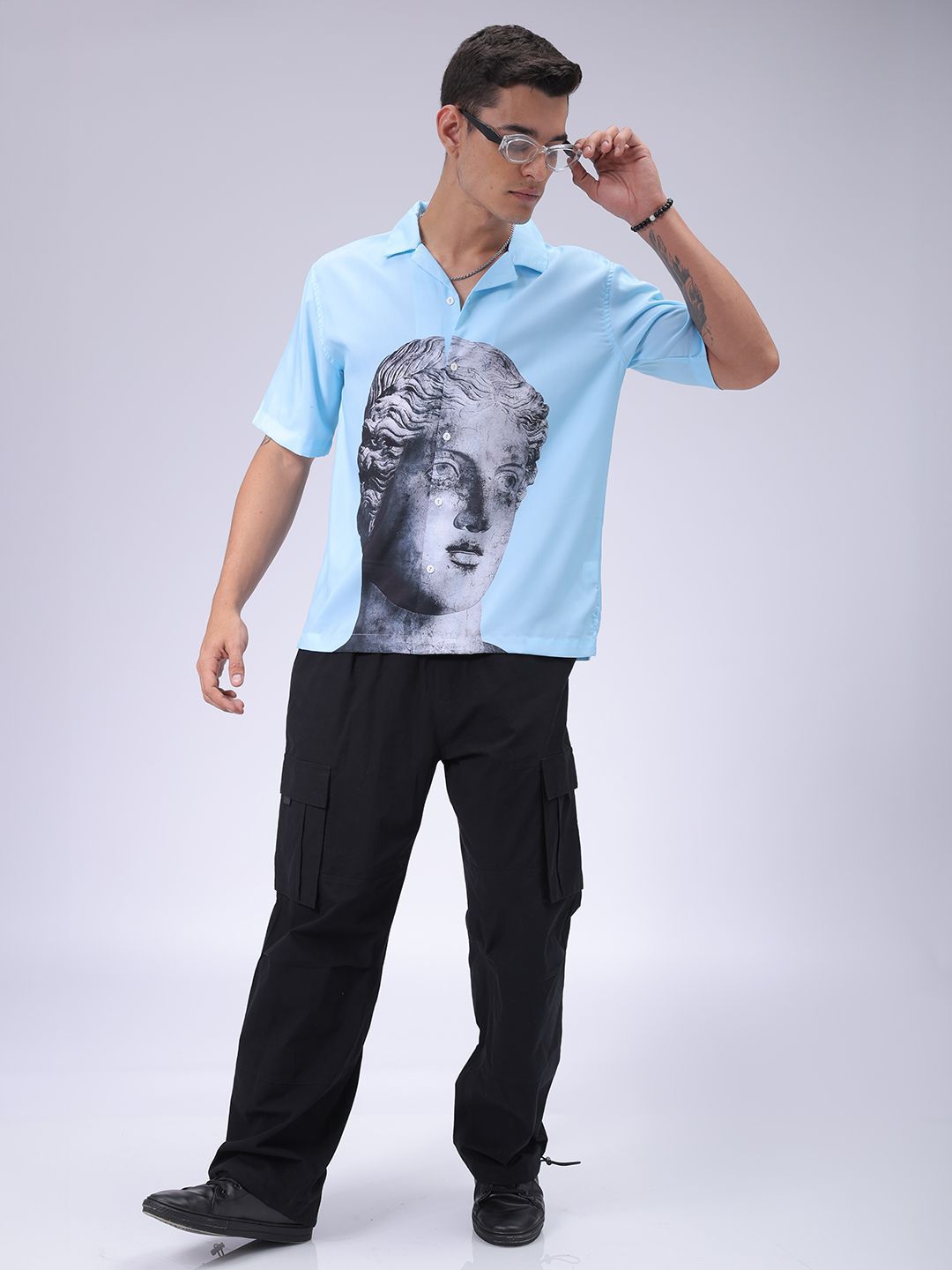 The Indian Garage Co Men Cuban Collar Graphic Printed Oversized Resortwear Shirt
