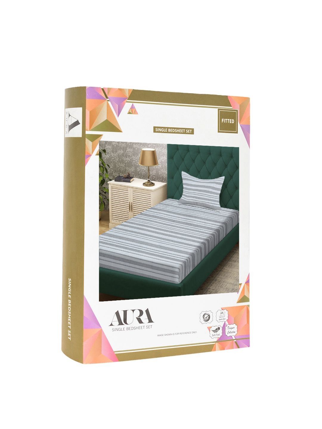 Set Cadar Bujang Aura Kelabu & Putih Berjalur 300 TC 2.25 m x 1.50 m
