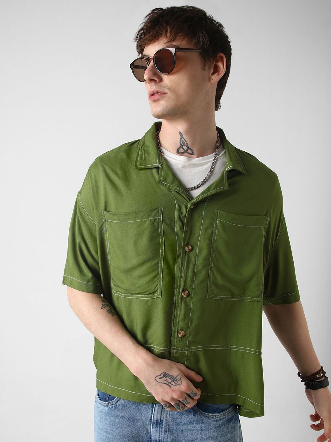 VASTRADO Men Classic Cuban Collar Opaque Oversized Casual Shirt