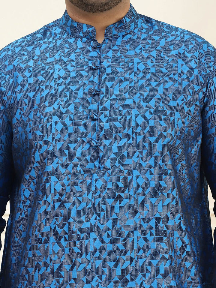 SOJANYA PLUS Size Geometric Mandarin Collar Straight Kurta