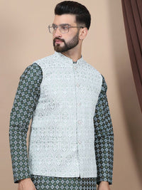 Motif Etnik Biru Anouk Bersulam Benang Lurus Bekerja Kurta Kapas Tulen dengan Churidar