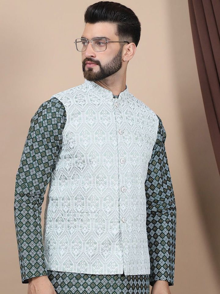 Anouk Blue Ethnic Motifs Embroidered Straight Thread Work Pure Cotton Kurta with Churidar