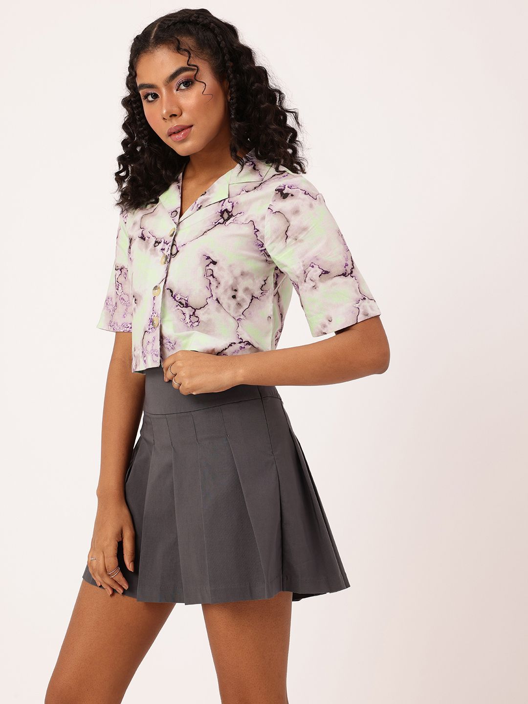 DressBerry Neo-Electro Print Boxy Crop Shirt