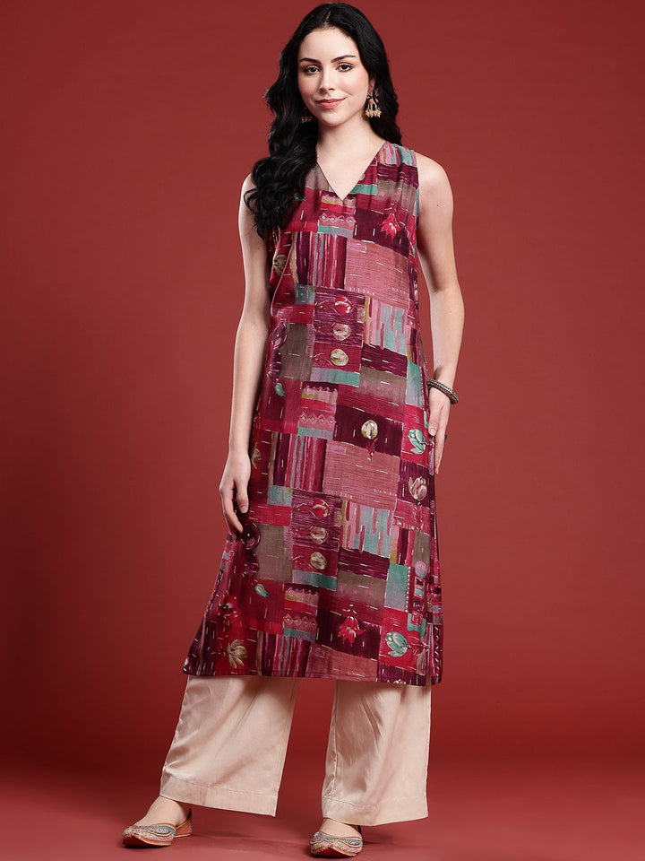 Anouk Printed V-Neck Straight Kurta