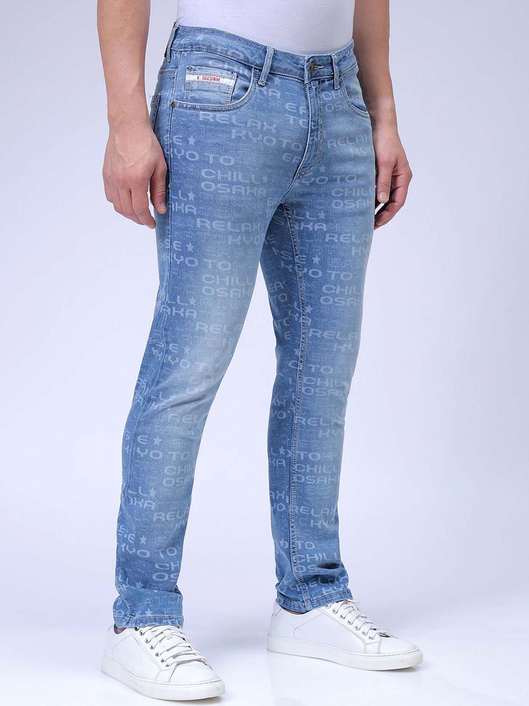 The Indian Garage Co Men Printed Slim Straight Fit Stretchable Jeans
