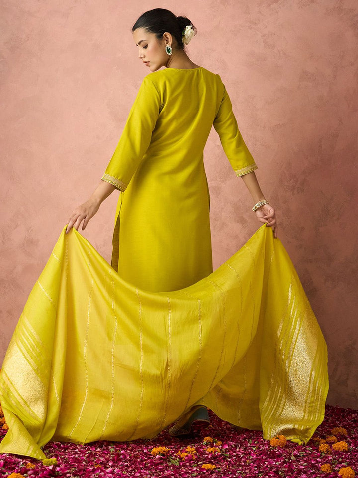 KALINI Ethnic Motifs Embroidered Sequinned Straight Kurta With Trouser & Dupatta