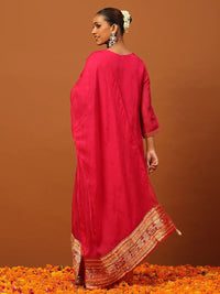 House of Chikankari Women Magenta Organza Hand Embellished Kurta Set