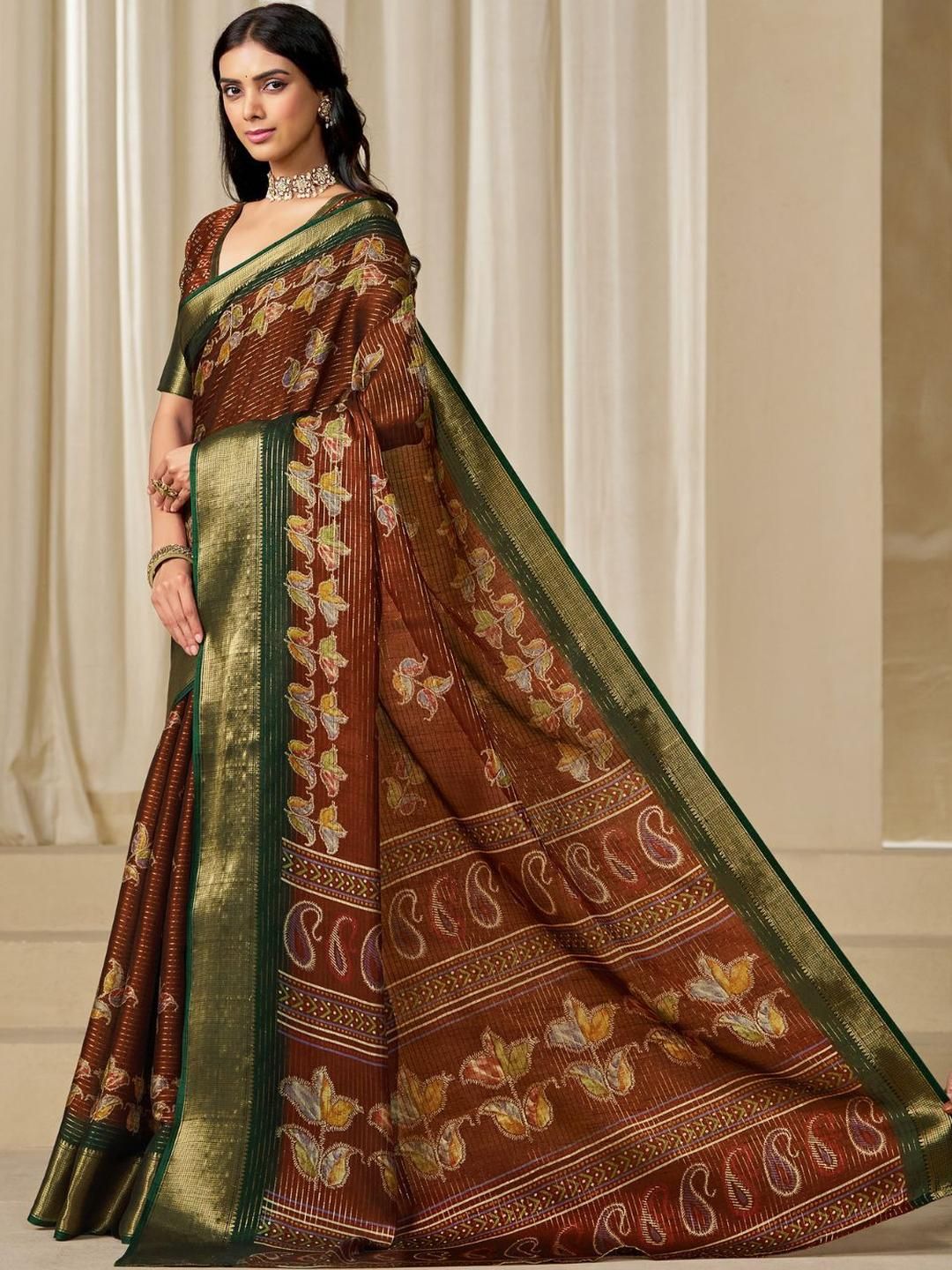 KALINI Woven Design Zardozi Silk Blend Zari Border Saree