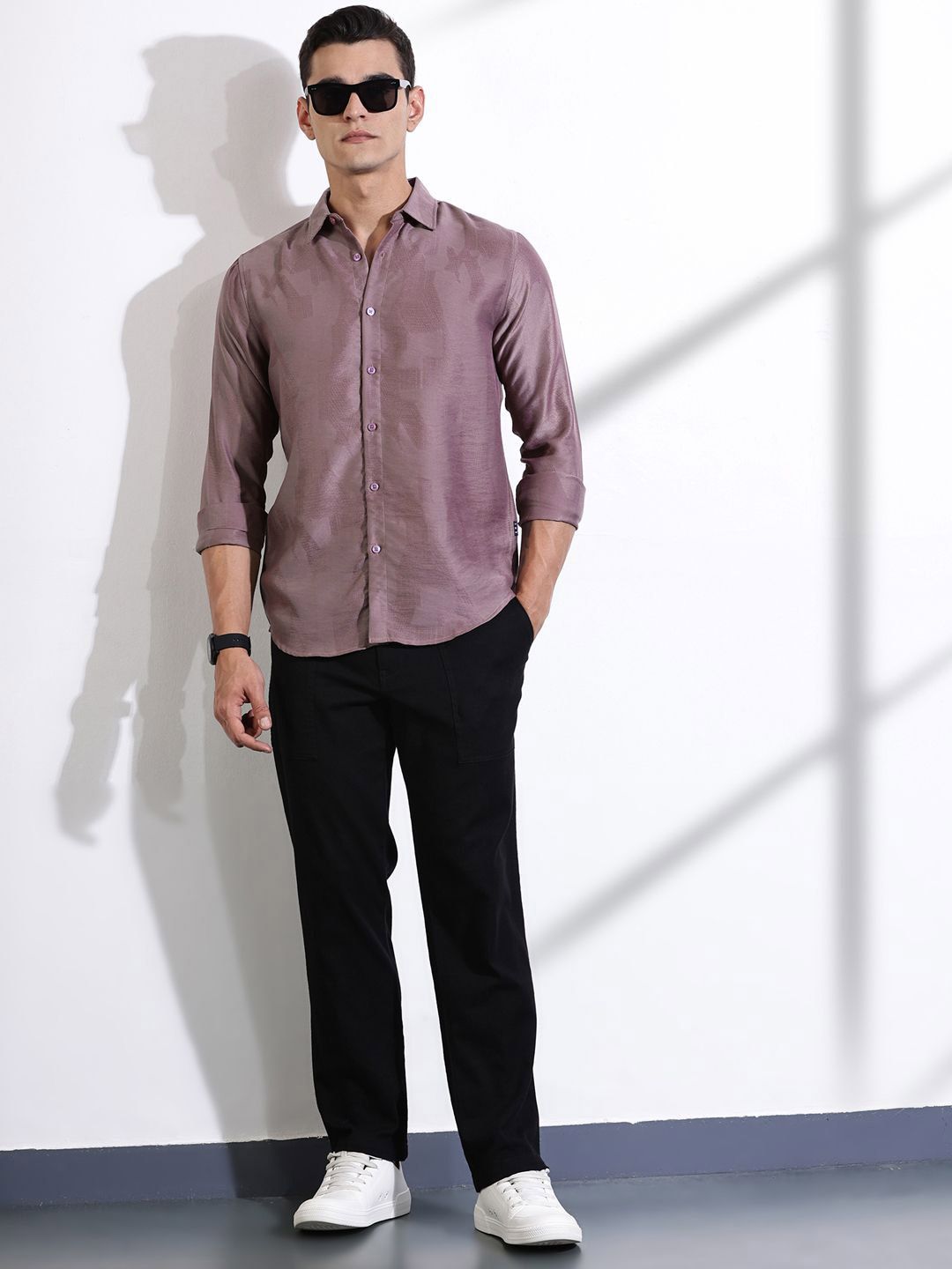 Thomas Scott Men Classic Slim Fit Opaque Casual Shirt