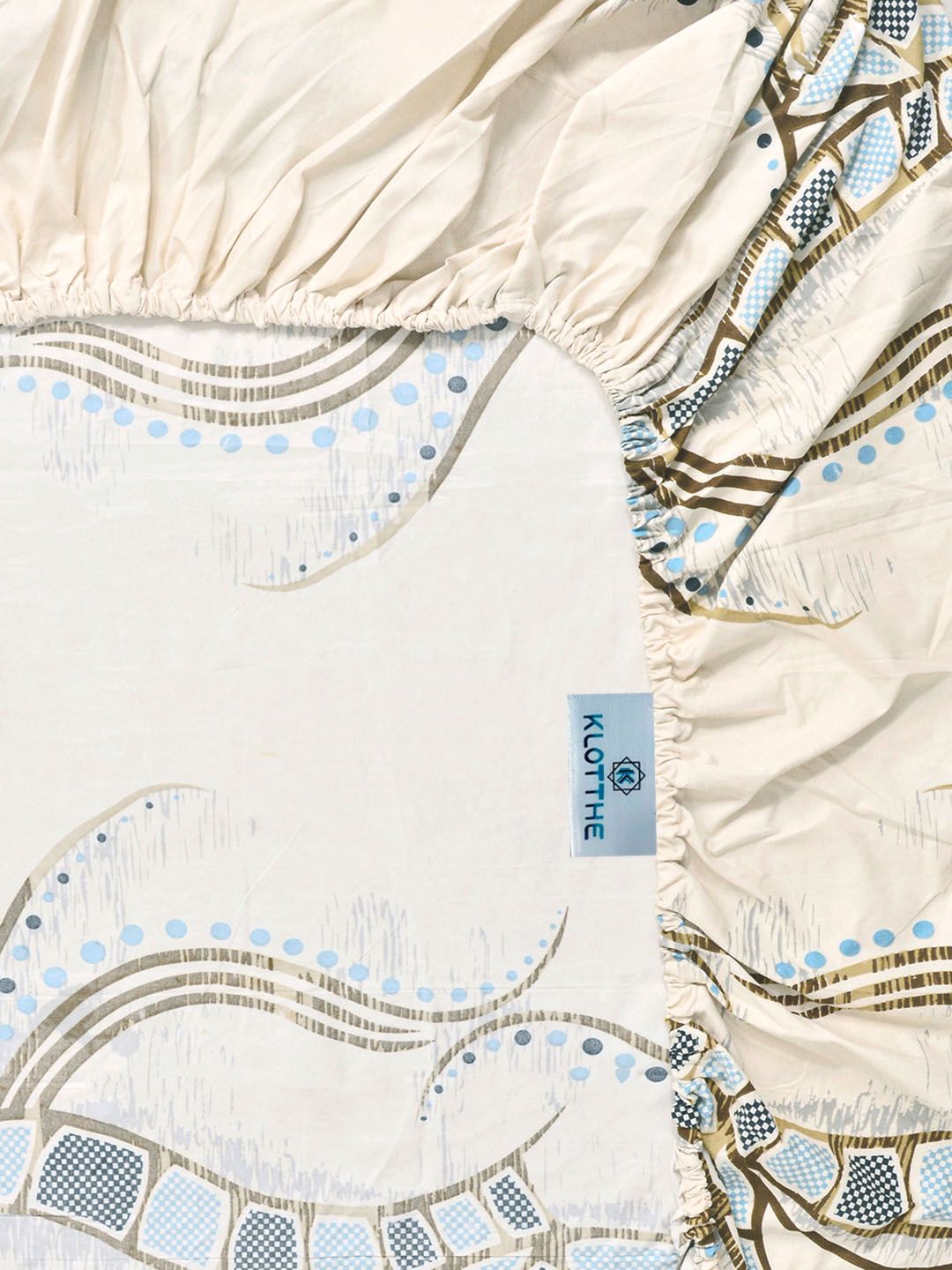KLOTTHE Cream Color & Grey Printed 300 TC Double Bedsheet & 2 Pillow Covers-2.5 m x 2.25 m