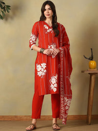 Mamicha Women Floral Printed Regular Pure Cotton Kurta with Trousers & With Dupatta