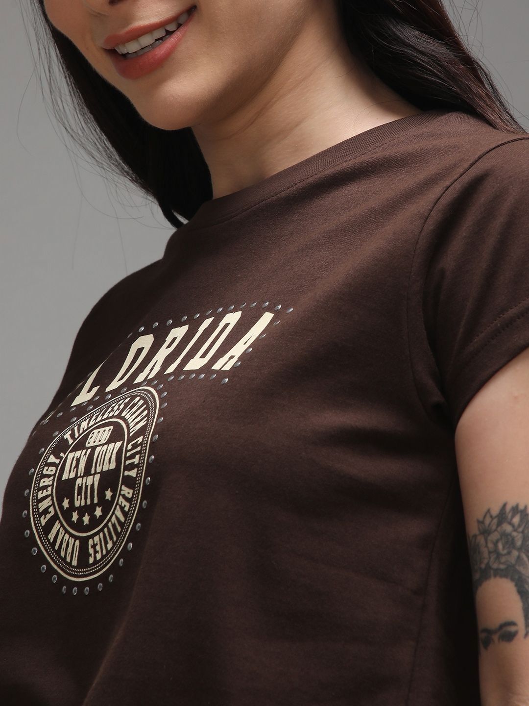 DILLINGER Women Regular Fit Cropped Crew Neck Varsity Printed Tshirt