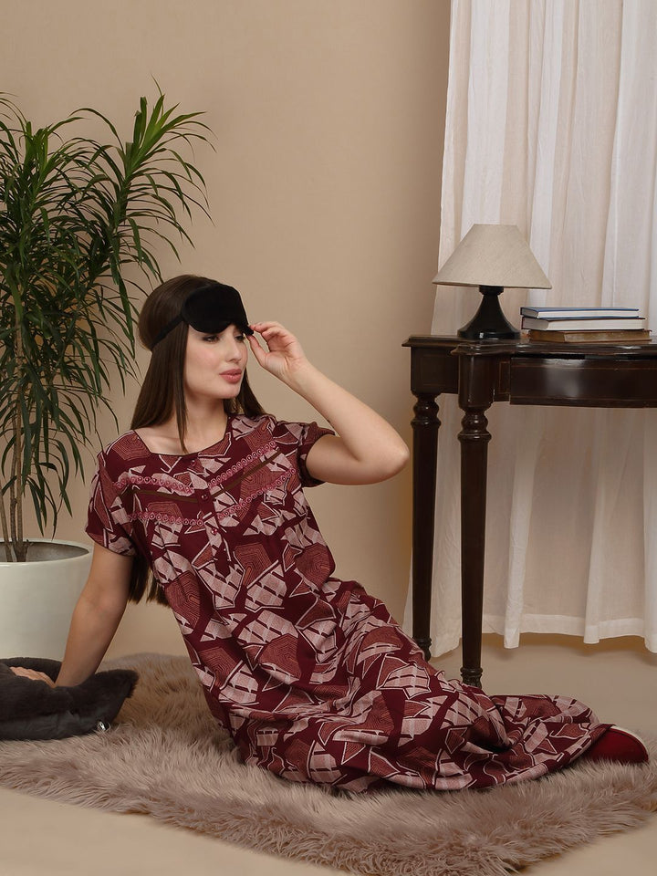 Sweet Dreams Women Printed Pure Cotton Round Neck Short Sleeves Regular Maxi Nightdress