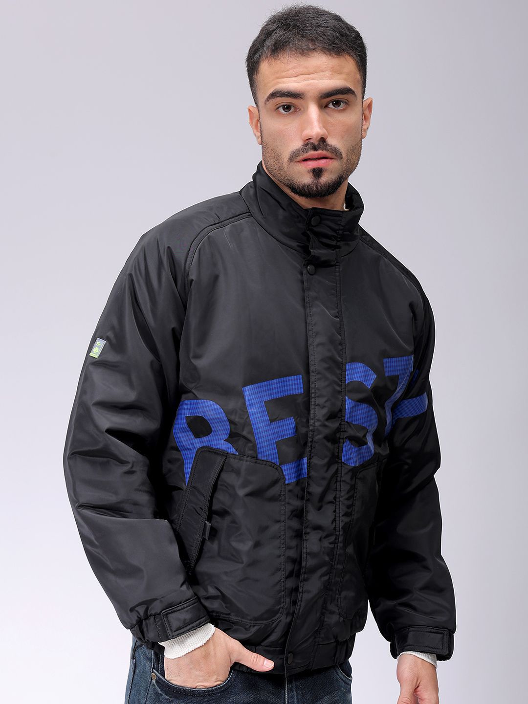 The Indian Garage Co Men Lightweight Puffer Jacket with Patchwork