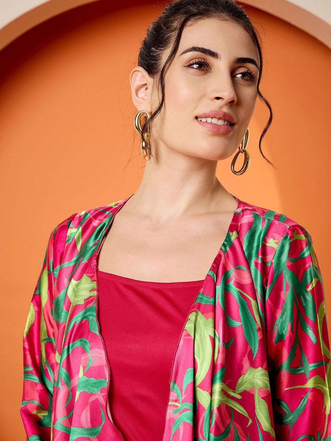 Antheaa Pink Square Neck A-Line Midi Dress With Jacket