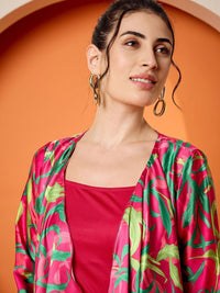 Antheaa Pink Square Neck A-Line Midi Dress With Jacket