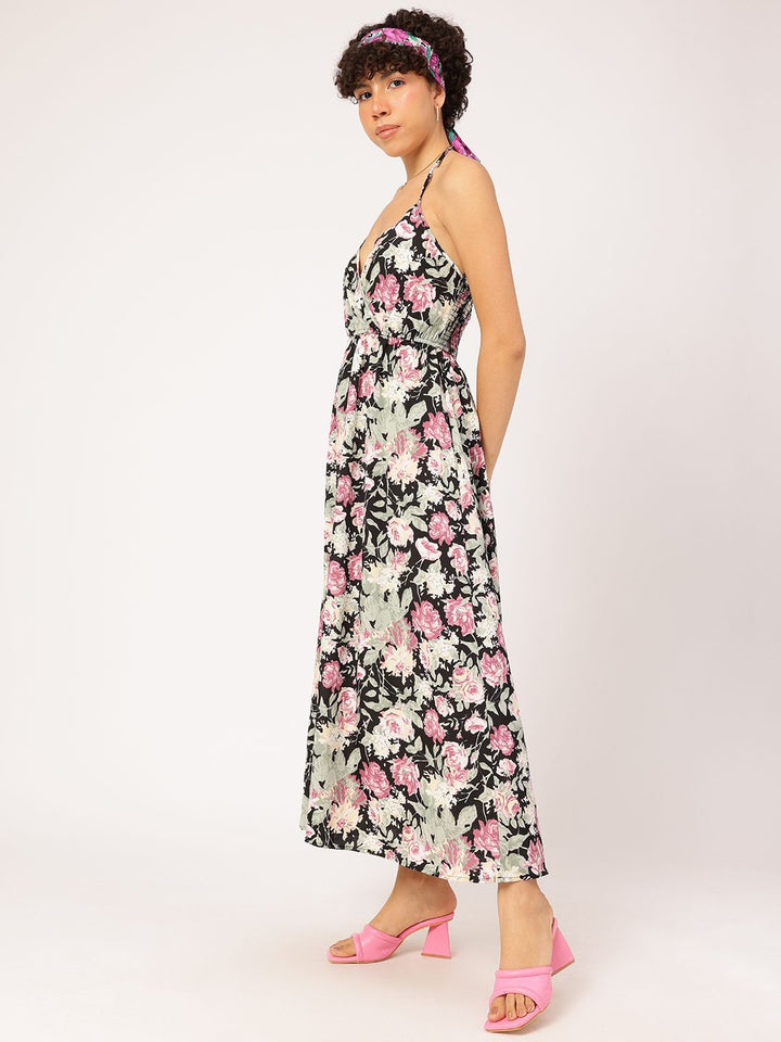 DressBerry Dreamy Drape Halter Neck Floral Maxi Dress