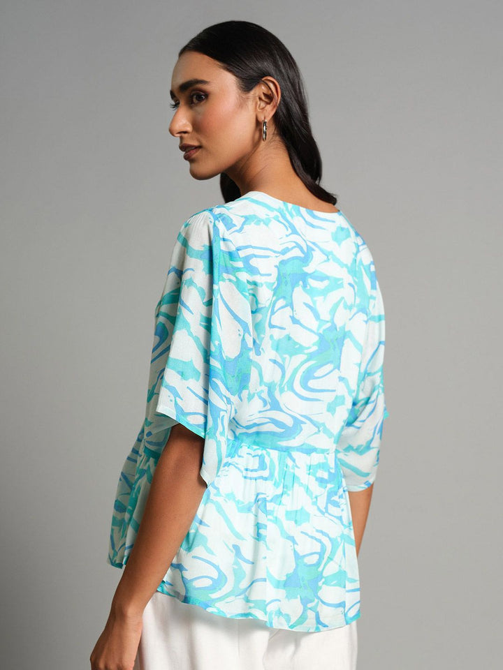 AND Floral Print Puff Sleeve Peplum Top