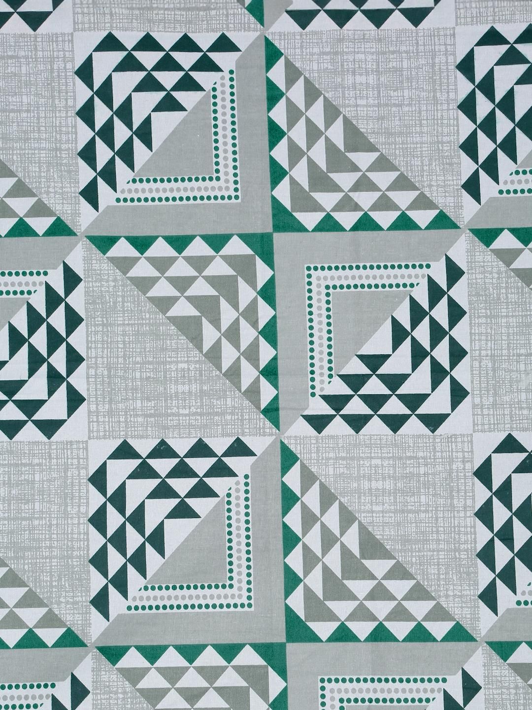 KLOTTHE Hijau & Kelabu Kapas Bercetak Geometrik 400 TC Set Cadar King 2.5 m x 2.25 m