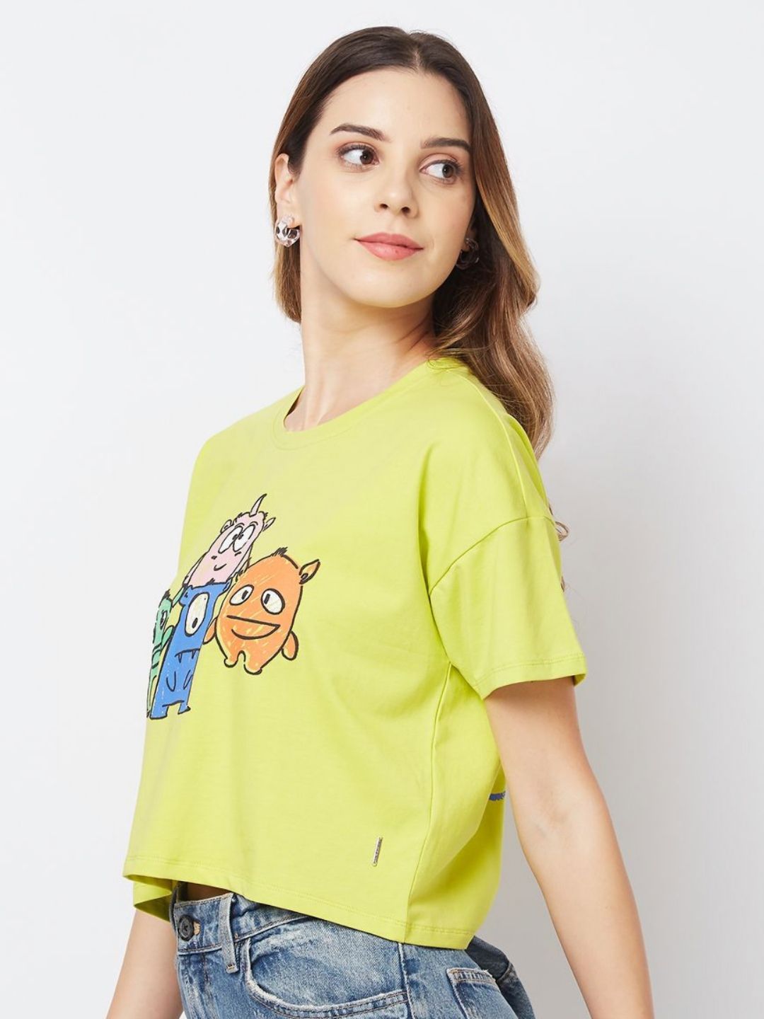 SPYKAR Women Graphic Printed Round Neck Cotton Boxy T-shirt