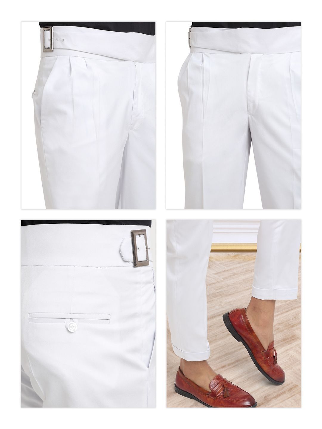 KLOTTHE Men White Slim Fit Mid-Rise Cotton Formal Gurkha Pants