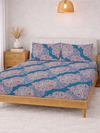 Myntra Elegant Homes Blue Ethnic Motifs 300 TC Bedsheet With 2 Pillow Covers
