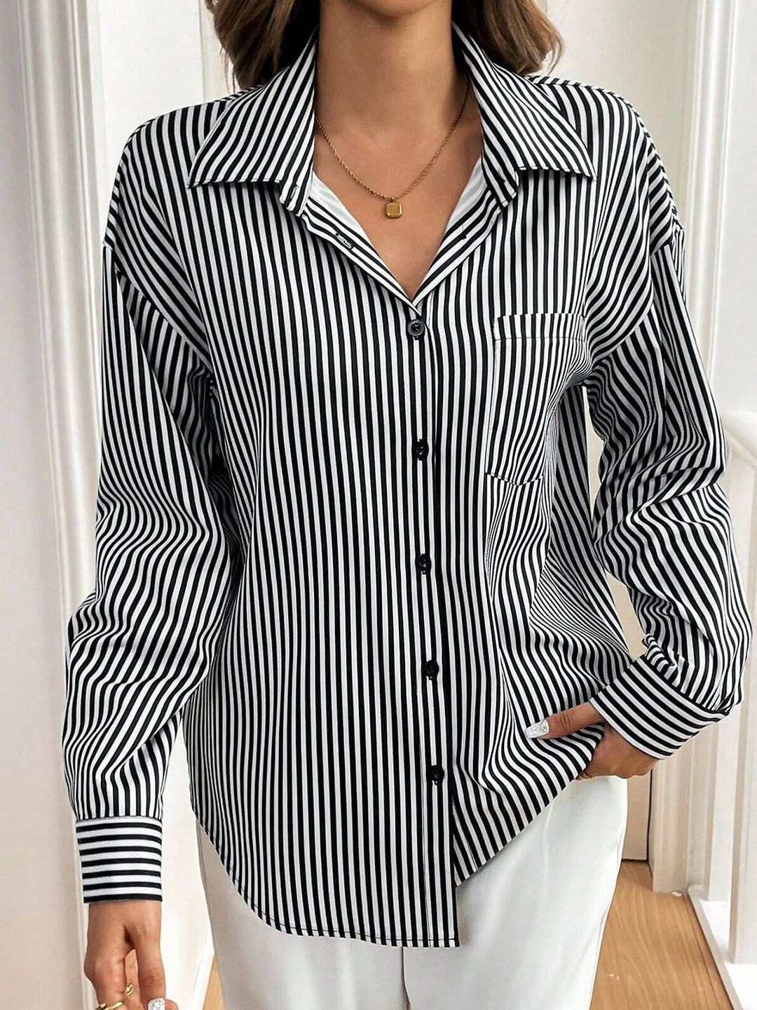 all about you Women Opaque Striped Casual Shirt