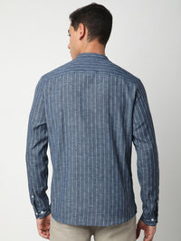 Vastrado Pure Cotton Striped Mandarin Collar Dobby A-Line Short Kurta