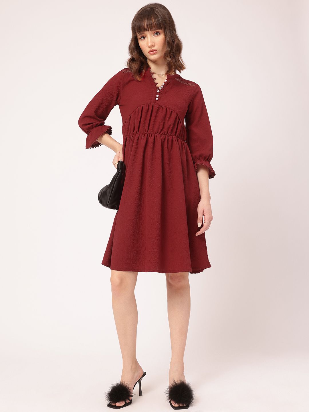 DressBerry Radiant Reflections Crinkled Bell Sleeve A-line Dress