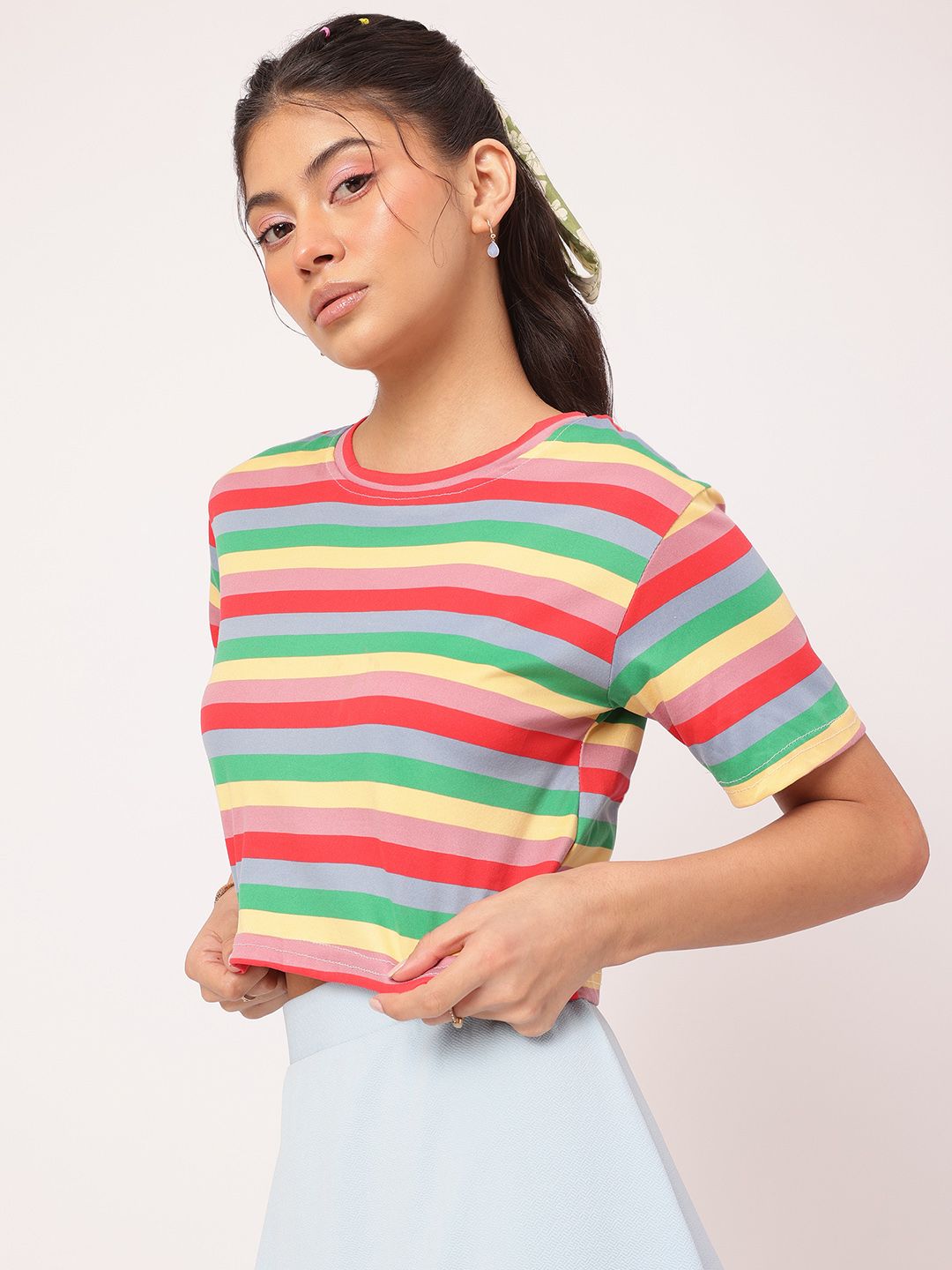 DressBerry Sweet Sensation Candy Stripes Cropped Boxy T-shirt