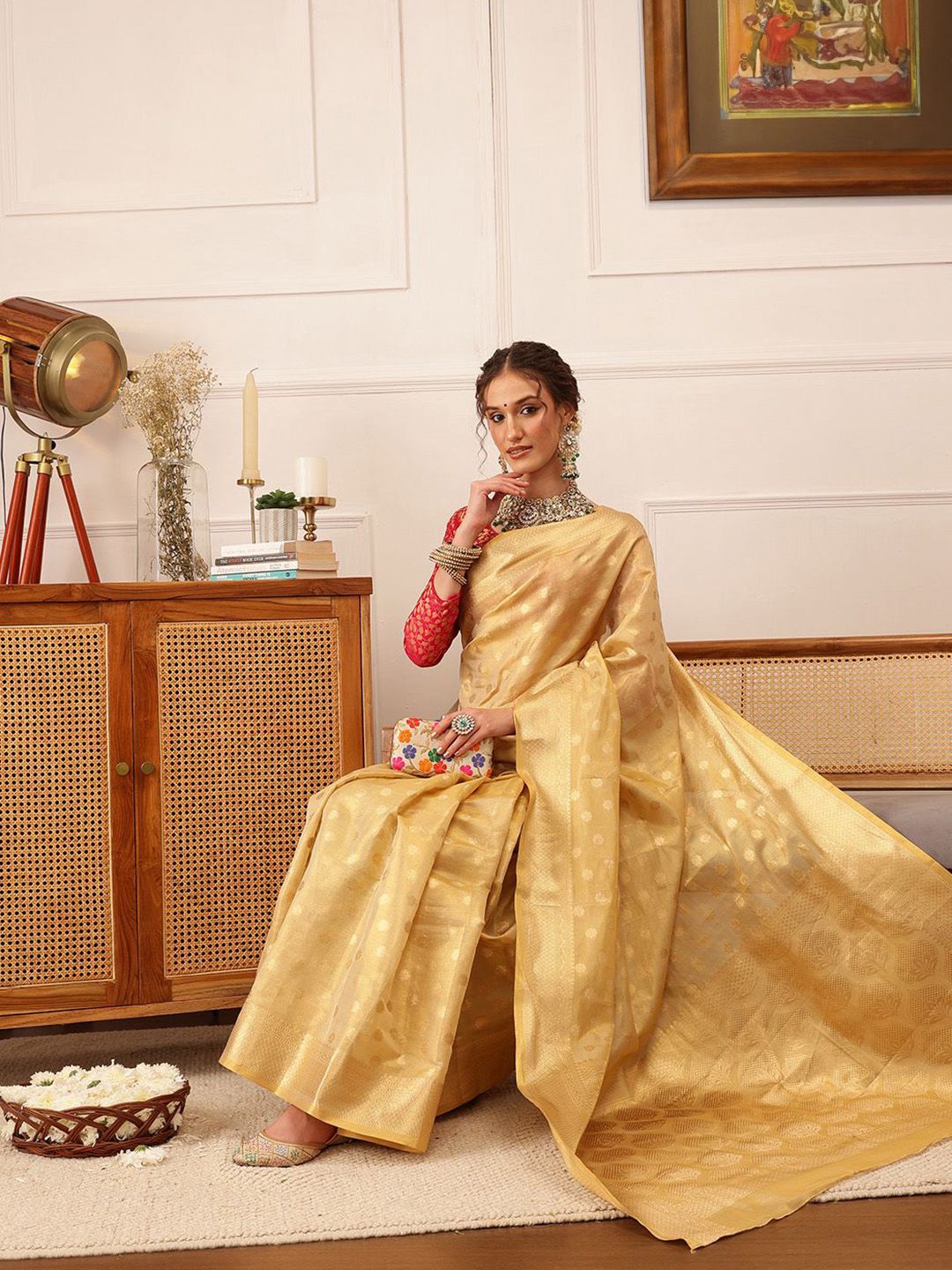 Silk Land Woven Design Zari Tissue Kanjeevaram Saree