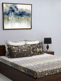 BOMBAY DYEING Grey & Brown Printed 300 TC Cotton King Bedsheet with 4 Pillow Covers