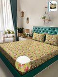 Myntra Elegant Homes Watak Kartun Hijau Kapas Tulen 400 TC Dilengkapi Cadar King Halus dengan 2 Sarung Bantal-98 x 89 inci