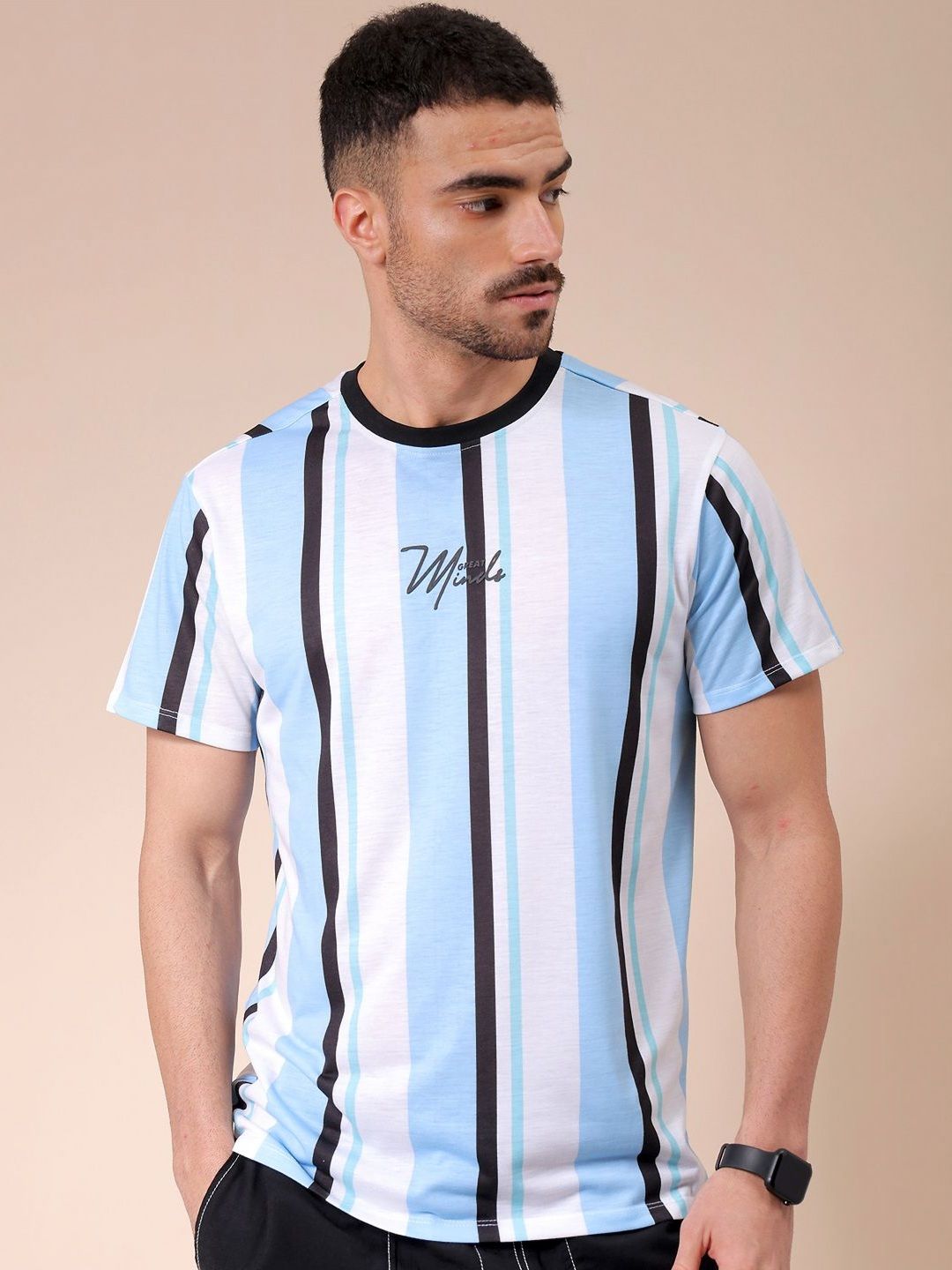 The Indian Garage Co Men Striped Round Neck Slim Fit T-shirt