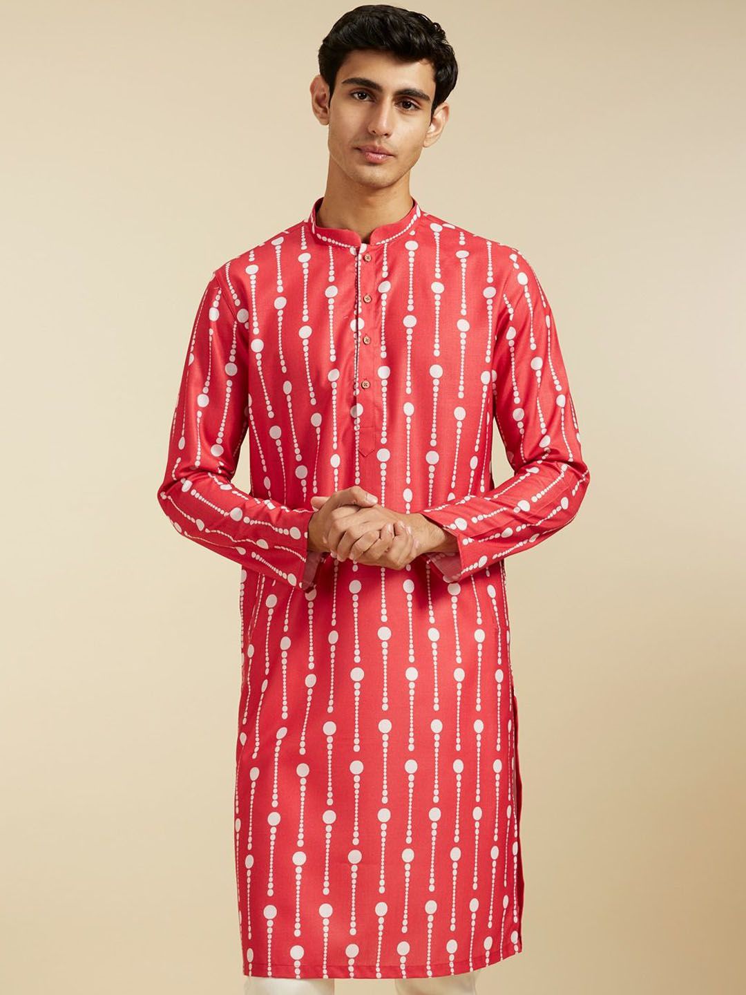 Diwas by Manyavar Geometric Printed Mandarin Collar Straight Kurta