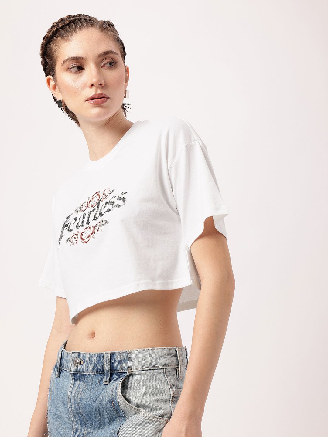 DressBerry Fearless Edge Printed Boxy Fit Crop T-shirt