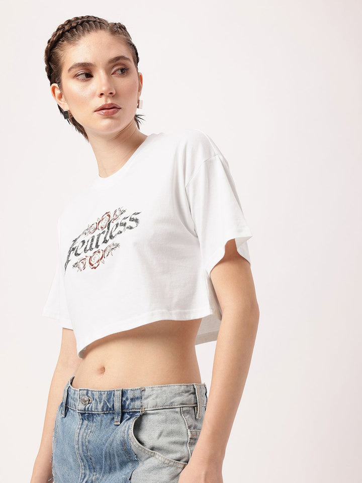 DressBerry Fearless Edge Printed Boxy Fit Crop T-shirt
