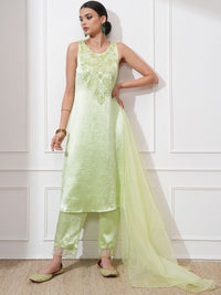 Vishudh Women Ethnic Motifs Embroidered Regular Thread Work Kurta with Trousers & With Dupatta