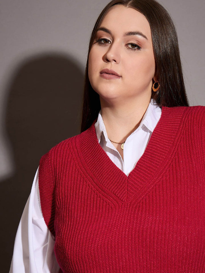 SASSAFRAS Curve Women V-neck Sleeveless Sweater Vest