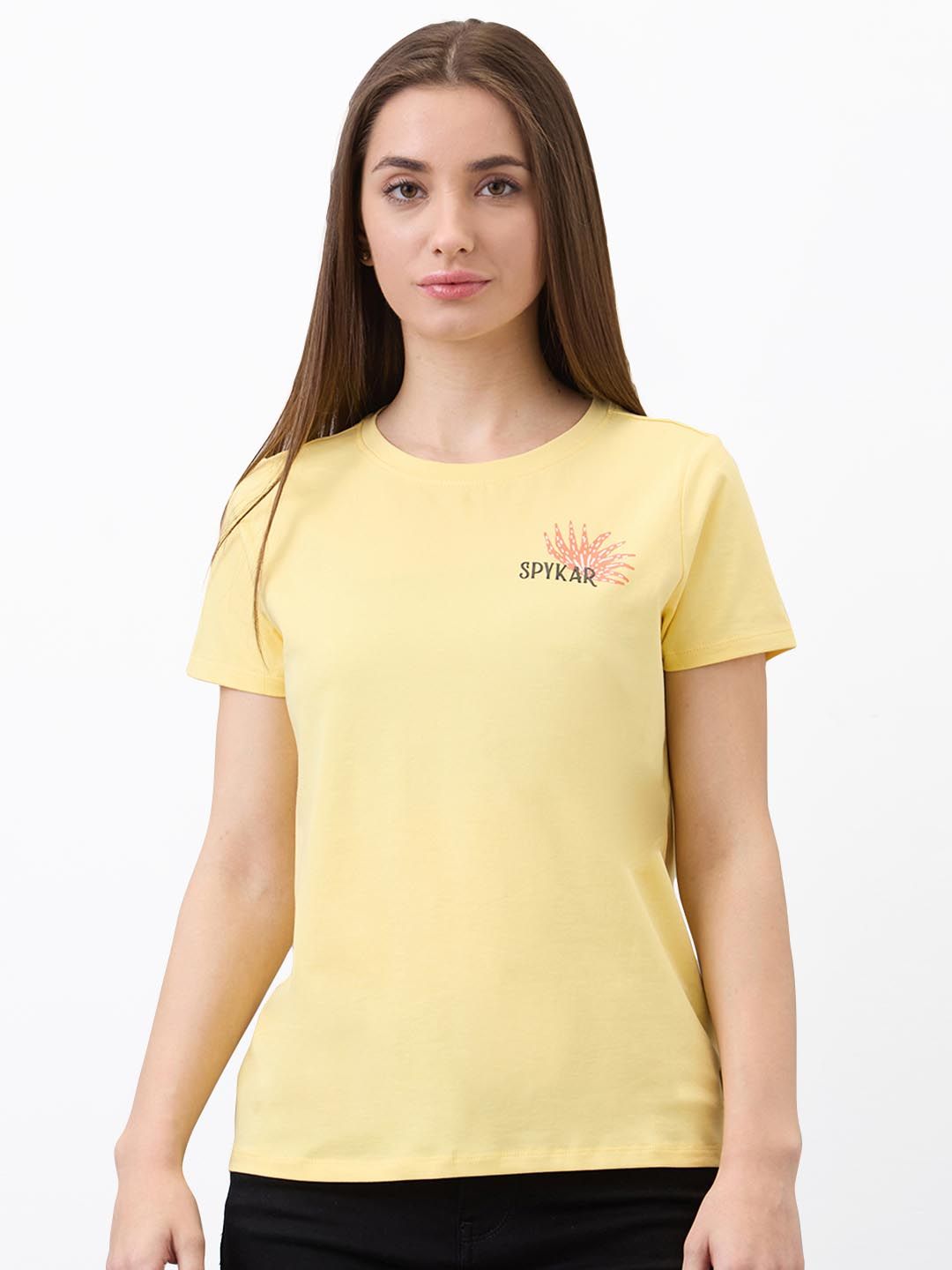 SPYKAR Women Regular Fit Graphic Printed Round Neck Cotton T-shirt