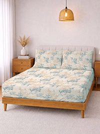 Myntra Elegant Homes Berwarna Krim & Bunga Biru 300 TC Cadar Katil King dengan 2 Sarung Bantal