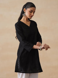 Rumah Chikankari Wanita Kapas Hitam Chikankari Sulam Kurti