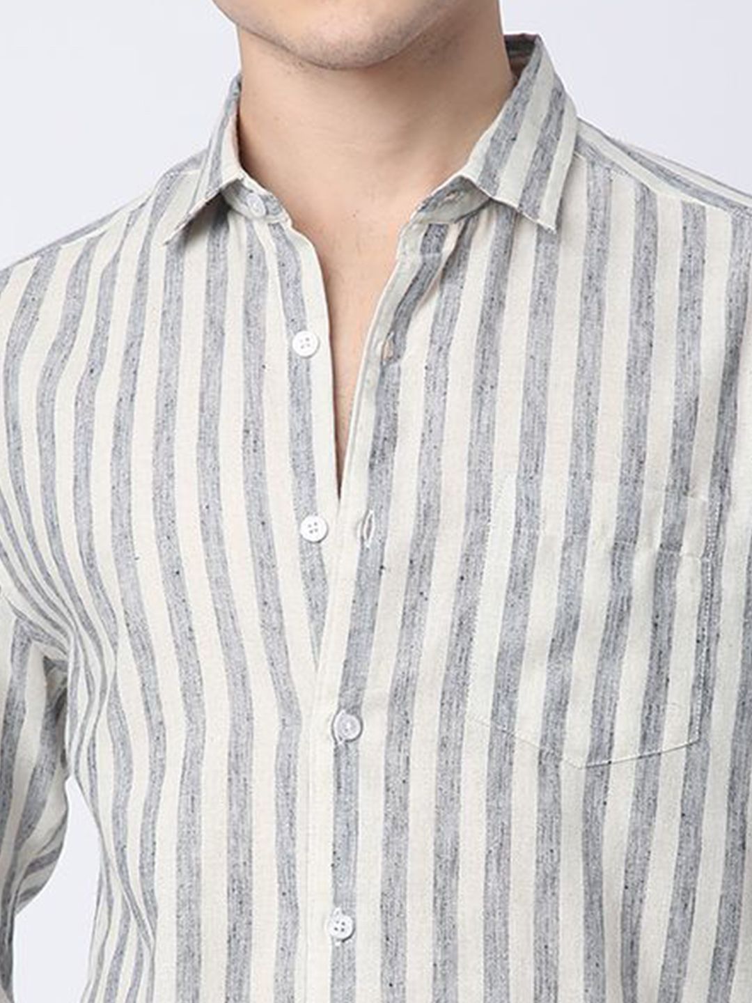 VASTRADO Men Classic Slim Fit Spread Collar Vertical Striped Cotton Casual Shirt